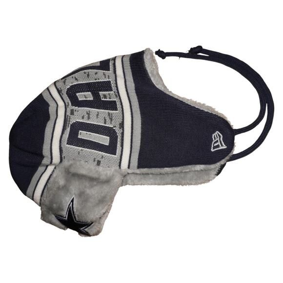 Dallas Cowboys New Era Knit Trapper Hat Winter Faux Fur Lined NFL Beanie - Picture 6 of 7